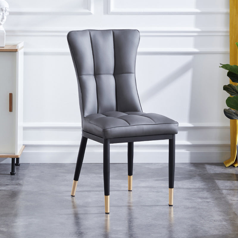 Upholstered Armless Dining Chairs Solid Back Side Chairs with Metal Legs Grey 1 Piece Brass Gold Clearhalo ' kitchen&dining_furn' 'Dining Chairs' 'Dining Tables & Seating' 'dining_chair' 'furn' 'furn_dining_chair' 'Furniture' 'furniture_dining_chair' 'Kitchen & Dining Furniture' 'kitchen' 4065764