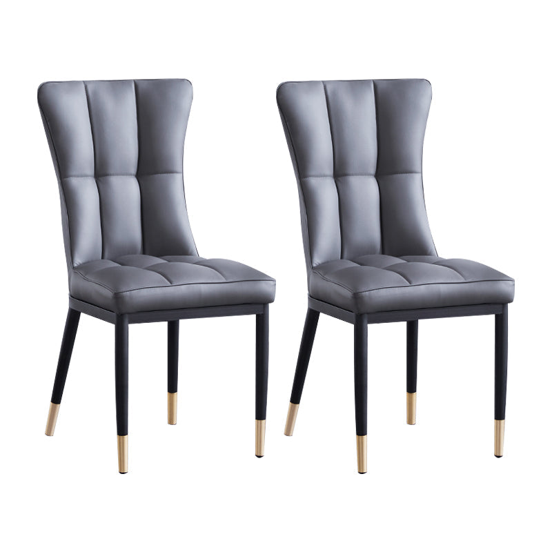 Upholstered Armless Dining Chairs Solid Back Side Chairs with Metal Legs Grey 2 Piece Set Brass Gold Clearhalo ' kitchen&dining_furn' 'Dining Chairs' 'Dining Tables & Seating' 'dining_chair' 'furn' 'furn_dining_chair' 'Furniture' 'furniture_dining_chair' 'Kitchen & Dining Furniture' 'kitchen' 4065765