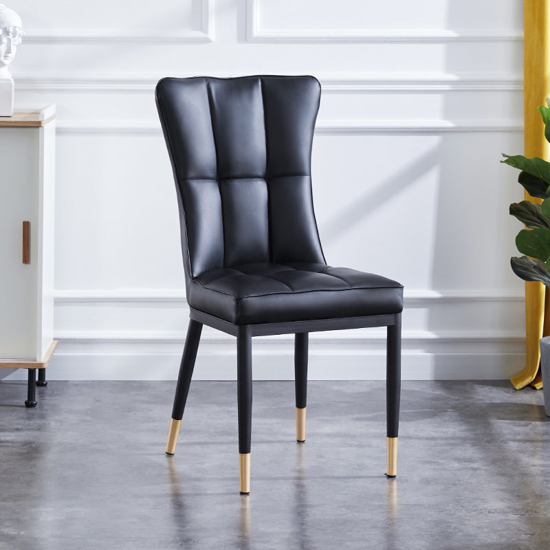 Upholstered Armless Dining Chairs Solid Back Side Chairs with Metal Legs Black 1 Piece Brass Gold Clearhalo ' kitchen&dining_furn' 'Dining Chairs' 'Dining Tables & Seating' 'dining_chair' 'furn' 'furn_dining_chair' 'Furniture' 'furniture_dining_chair' 'Kitchen & Dining Furniture' 'kitchen' 4065770