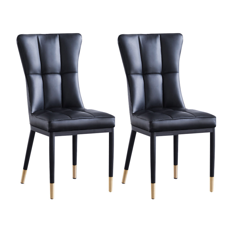 Upholstered Armless Dining Chairs Solid Back Side Chairs with Metal Legs Black 2 Piece Set Brass Gold Clearhalo ' kitchen&dining_furn' 'Dining Chairs' 'Dining Tables & Seating' 'dining_chair' 'furn' 'furn_dining_chair' 'Furniture' 'furniture_dining_chair' 'Kitchen & Dining Furniture' 'kitchen' 4065772