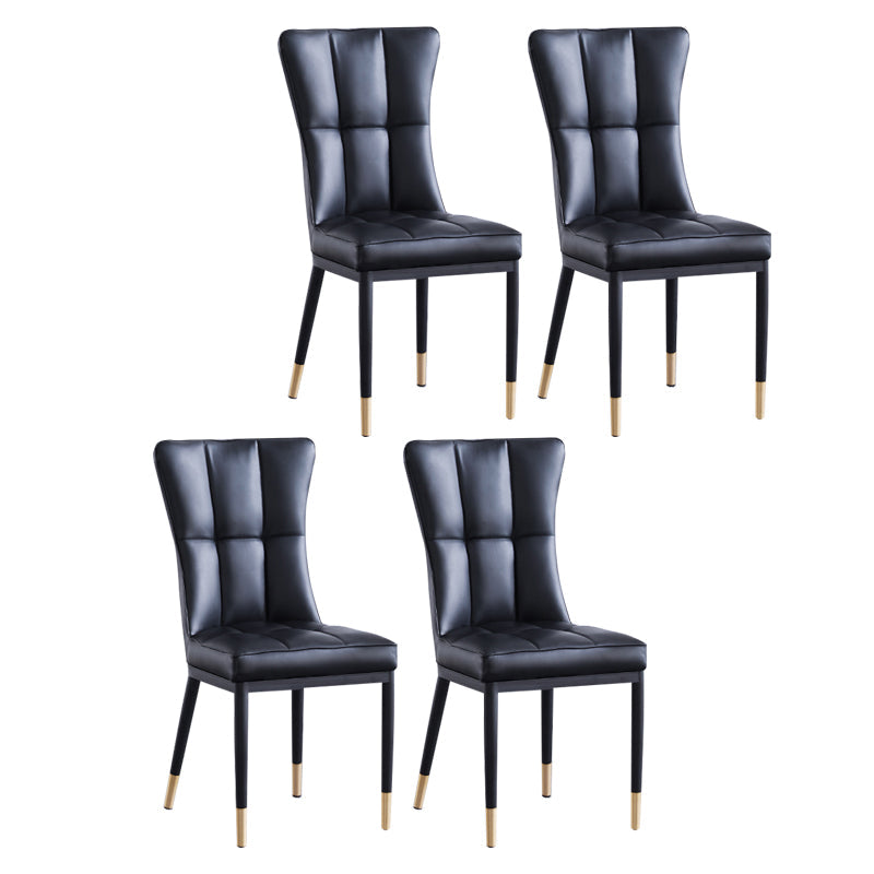 Upholstered Armless Dining Chairs Solid Back Side Chairs with Metal Legs Black 4 Piece Set Brass Gold Clearhalo ' kitchen&dining_furn' 'Dining Chairs' 'Dining Tables & Seating' 'dining_chair' 'furn' 'furn_dining_chair' 'Furniture' 'furniture_dining_chair' 'Kitchen & Dining Furniture' 'kitchen' 4065774