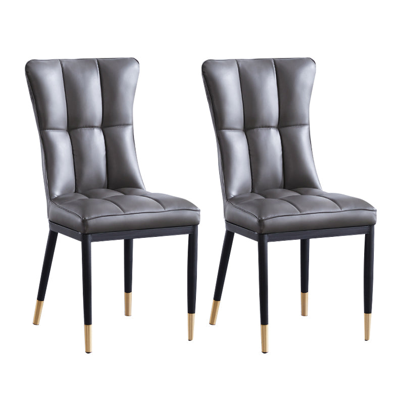 Upholstered Armless Dining Chairs Solid Back Side Chairs with Metal Legs Dark Gray 2 Piece Set Brass Gold Clearhalo ' kitchen&dining_furn' 'Dining Chairs' 'Dining Tables & Seating' 'dining_chair' 'furn' 'furn_dining_chair' 'Furniture' 'furniture_dining_chair' 'Kitchen & Dining Furniture' 'kitchen' 4065778
