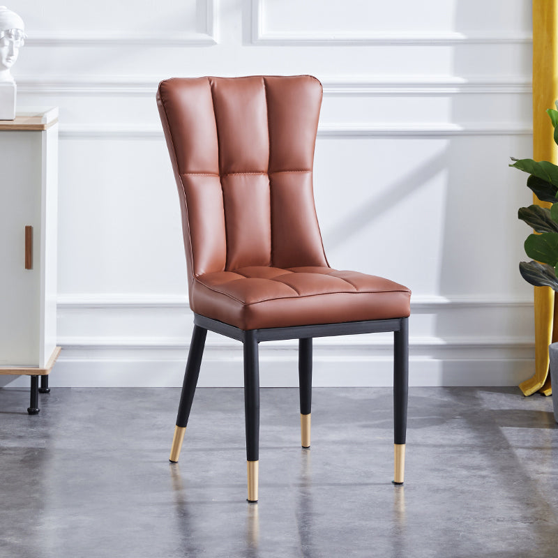 Upholstered Armless Dining Chairs Solid Back Side Chairs with Metal Legs Brown 1 Piece Brass Gold Clearhalo ' kitchen&dining_furn' 'Dining Chairs' 'Dining Tables & Seating' 'dining_chair' 'furn' 'furn_dining_chair' 'Furniture' 'furniture_dining_chair' 'Kitchen & Dining Furniture' 'kitchen' 4065781