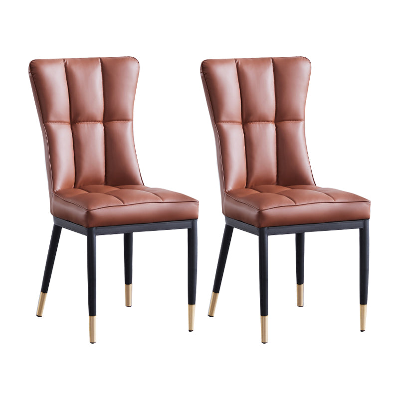 Upholstered Armless Dining Chairs Solid Back Side Chairs with Metal Legs Brown 2 Piece Set Brass Gold Clearhalo ' kitchen&dining_furn' 'Dining Chairs' 'Dining Tables & Seating' 'dining_chair' 'furn' 'furn_dining_chair' 'Furniture' 'furniture_dining_chair' 'Kitchen & Dining Furniture' 'kitchen' 4065782