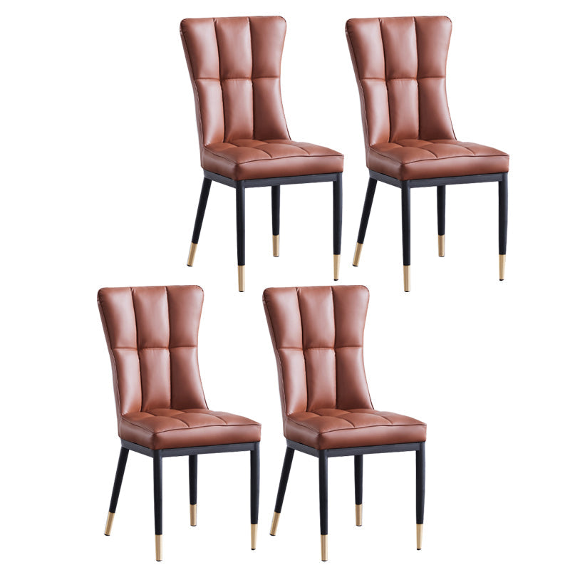 Upholstered Armless Dining Chairs Solid Back Side Chairs with Metal Legs Brown 4 Piece Set Brass Gold Clearhalo ' kitchen&dining_furn' 'Dining Chairs' 'Dining Tables & Seating' 'dining_chair' 'furn' 'furn_dining_chair' 'Furniture' 'furniture_dining_chair' 'Kitchen & Dining Furniture' 'kitchen' 4065783