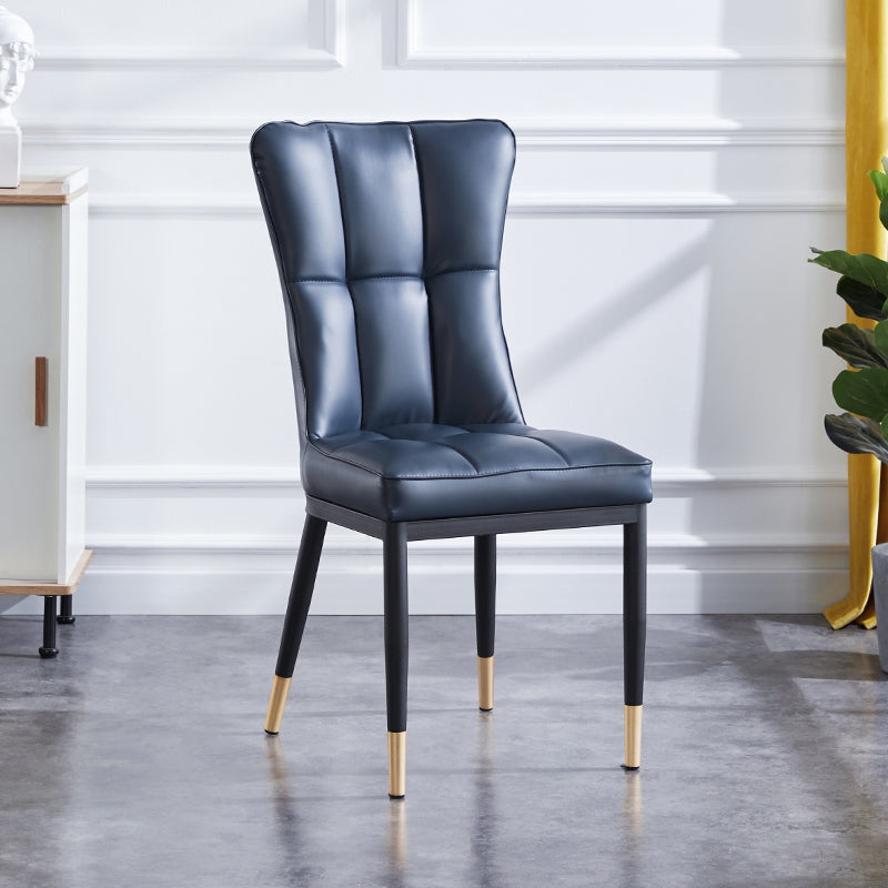 Upholstered Armless Dining Chairs Solid Back Side Chairs with Metal Legs Blue 1 Piece Brass Gold Clearhalo ' kitchen&dining_furn' 'Dining Chairs' 'Dining Tables & Seating' 'dining_chair' 'furn' 'furn_dining_chair' 'Furniture' 'furniture_dining_chair' 'Kitchen & Dining Furniture' 'kitchen' 4065784