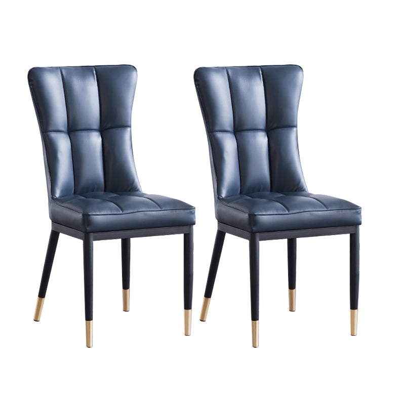 Upholstered Armless Dining Chairs Solid Back Side Chairs with Metal Legs Blue 2 Piece Set Brass Gold Clearhalo ' kitchen&dining_furn' 'Dining Chairs' 'Dining Tables & Seating' 'dining_chair' 'furn' 'furn_dining_chair' 'Furniture' 'furniture_dining_chair' 'Kitchen & Dining Furniture' 'kitchen' 4065785