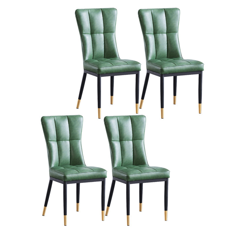 Upholstered Armless Dining Chairs Solid Back Side Chairs with Metal Legs Green 4 Piece Set Brass Gold Clearhalo ' kitchen&dining_furn' 'Dining Chairs' 'Dining Tables & Seating' 'dining_chair' 'furn' 'furn_dining_chair' 'Furniture' 'furniture_dining_chair' 'Kitchen & Dining Furniture' 'kitchen' 4065789