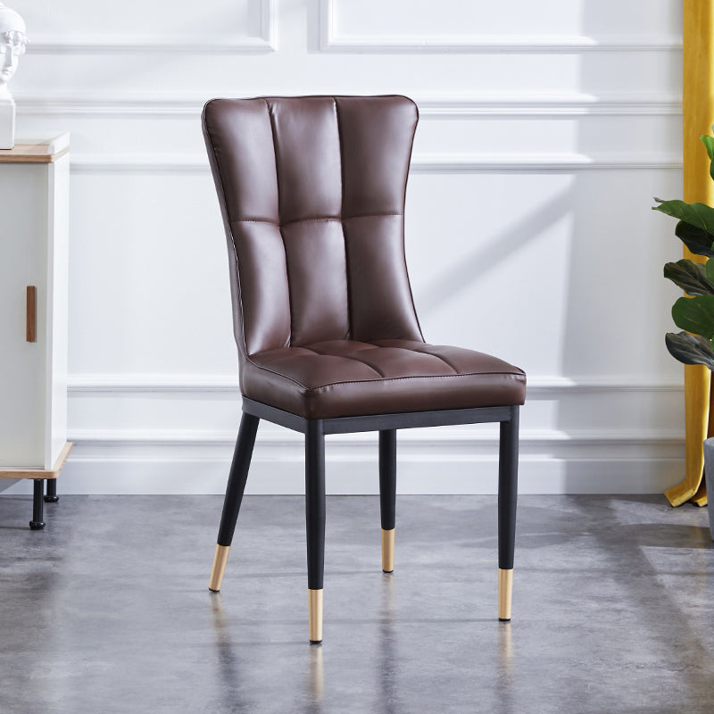 Upholstered Armless Dining Chairs Solid Back Side Chairs with Metal Legs Dark Brown 1 Piece Brass Gold Clearhalo ' kitchen&dining_furn' 'Dining Chairs' 'Dining Tables & Seating' 'dining_chair' 'furn' 'furn_dining_chair' 'Furniture' 'furniture_dining_chair' 'Kitchen & Dining Furniture' 'kitchen' 4065790