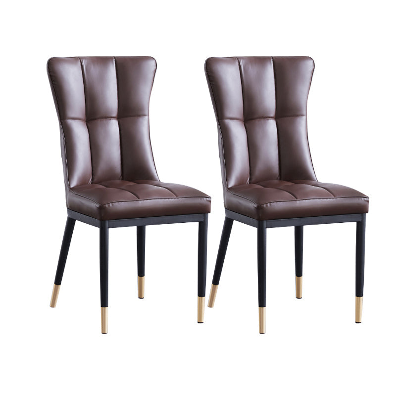 Upholstered Armless Dining Chairs Solid Back Side Chairs with Metal Legs Dark Brown 2 Piece Set Brass Gold Clearhalo ' kitchen&dining_furn' 'Dining Chairs' 'Dining Tables & Seating' 'dining_chair' 'furn' 'furn_dining_chair' 'Furniture' 'furniture_dining_chair' 'Kitchen & Dining Furniture' 'kitchen' 4065791