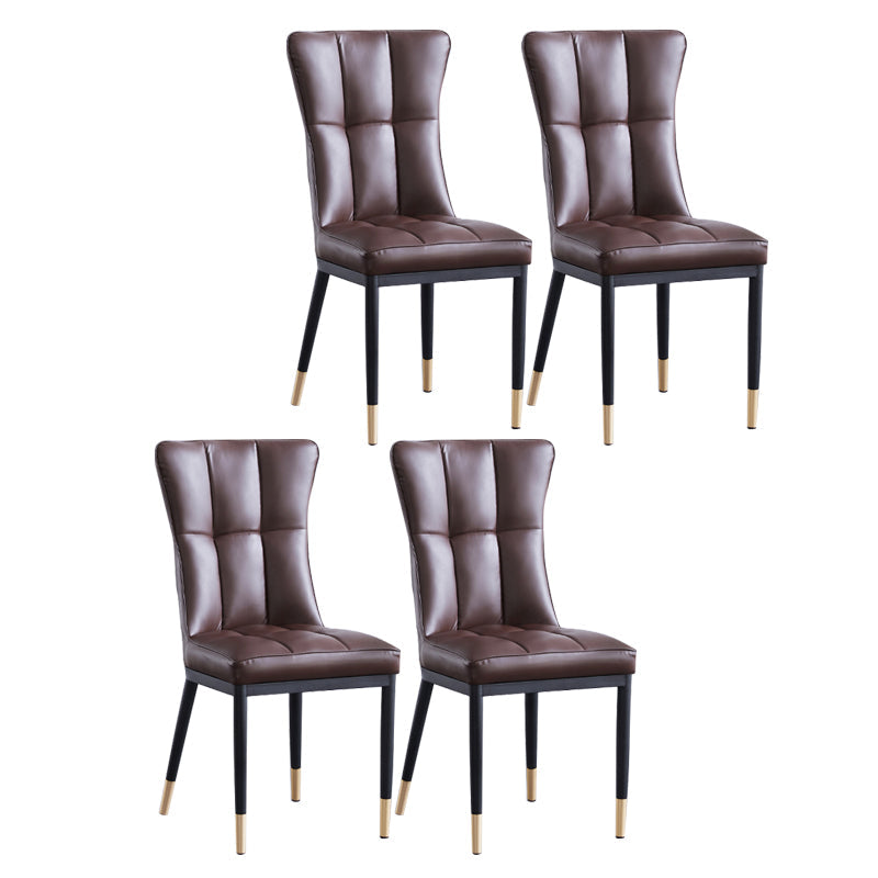 Upholstered Armless Dining Chairs Solid Back Side Chairs with Metal Legs Dark Brown 4 Piece Set Brass Gold Clearhalo ' kitchen&dining_furn' 'Dining Chairs' 'Dining Tables & Seating' 'dining_chair' 'furn' 'furn_dining_chair' 'Furniture' 'furniture_dining_chair' 'Kitchen & Dining Furniture' 'kitchen' 4065792