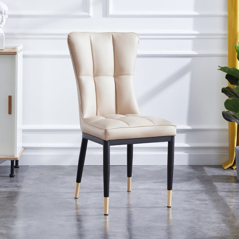 Upholstered Armless Dining Chairs Solid Back Side Chairs with Metal Legs Beige 1 Piece Brass Gold Clearhalo ' kitchen&dining_furn' 'Dining Chairs' 'Dining Tables & Seating' 'dining_chair' 'furn' 'furn_dining_chair' 'Furniture' 'furniture_dining_chair' 'Kitchen & Dining Furniture' 'kitchen' 4065793