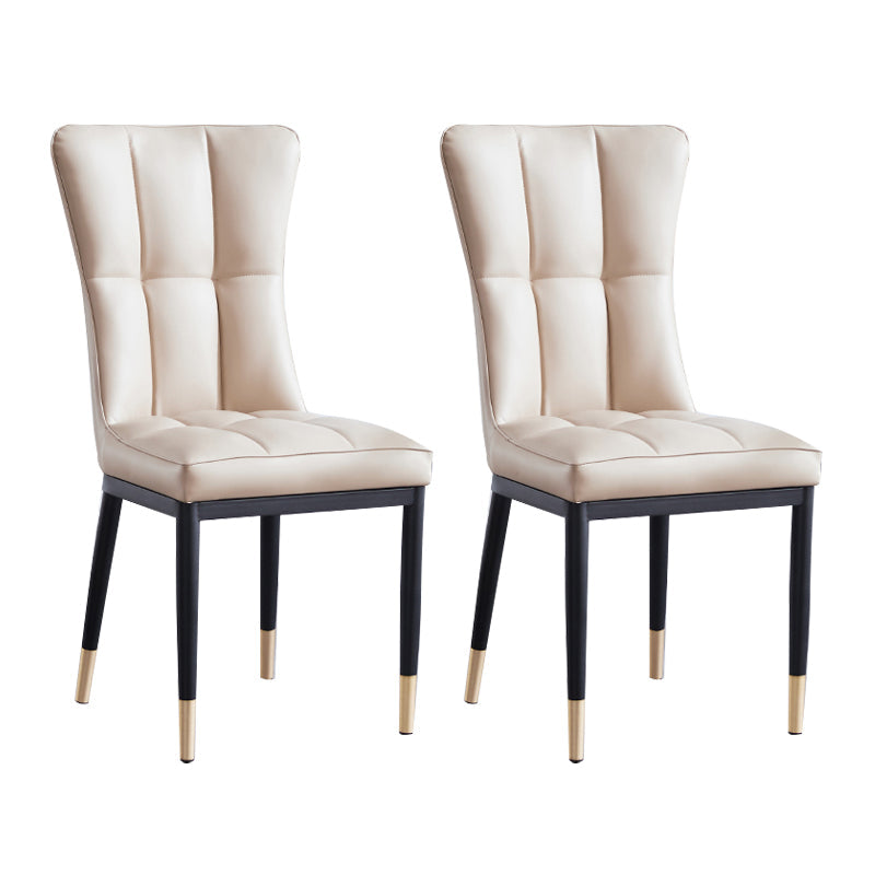 Upholstered Armless Dining Chairs Solid Back Side Chairs with Metal Legs Beige 2 Piece Set Brass Gold Clearhalo ' kitchen&dining_furn' 'Dining Chairs' 'Dining Tables & Seating' 'dining_chair' 'furn' 'furn_dining_chair' 'Furniture' 'furniture_dining_chair' 'Kitchen & Dining Furniture' 'kitchen' 4065794