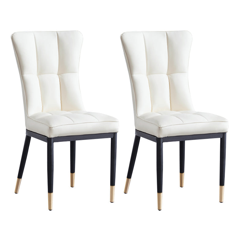 Upholstered Armless Dining Chairs Solid Back Side Chairs with Metal Legs Off-White 2 Piece Set Brass Gold Clearhalo ' kitchen&dining_furn' 'Dining Chairs' 'Dining Tables & Seating' 'dining_chair' 'furn' 'furn_dining_chair' 'Furniture' 'furniture_dining_chair' 'Kitchen & Dining Furniture' 'kitchen' 4065797