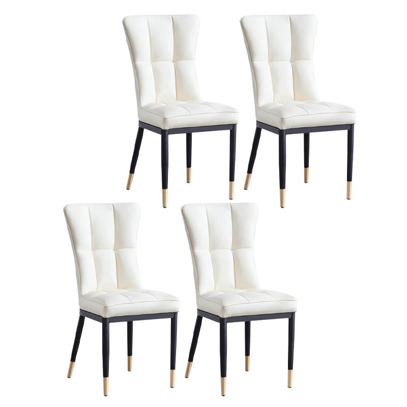 Upholstered Armless Dining Chairs Solid Back Side Chairs with Metal Legs Off-White 4 Piece Set Brass Gold Clearhalo ' kitchen&dining_furn' 'Dining Chairs' 'Dining Tables & Seating' 'dining_chair' 'furn' 'furn_dining_chair' 'Furniture' 'furniture_dining_chair' 'Kitchen & Dining Furniture' 'kitchen' 4065798