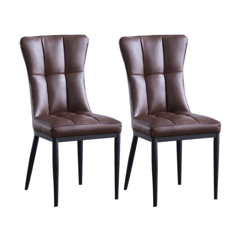 Upholstered Armless Dining Chairs Solid Back Side Chairs with Metal Legs Dark Brown 2 Piece Set Black Clearhalo ' kitchen&dining_furn' 'Dining Chairs' 'Dining Tables & Seating' 'dining_chair' 'furn' 'furn_dining_chair' 'Furniture' 'furniture_dining_chair' 'Kitchen & Dining Furniture' 'kitchen' 4065818