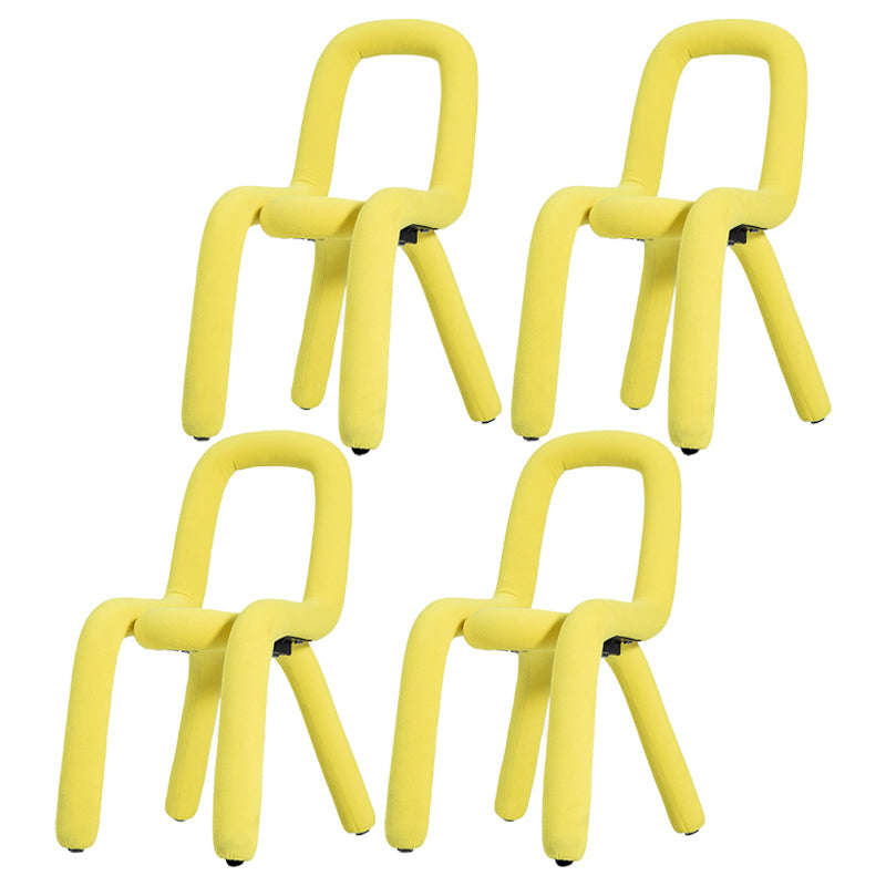 Contemporary Style Linen Chair Set Kitchen Dining Open Back Side Chairs Yellow 4 Piece Set Clearhalo ' kitchen&dining_furn' 'Dining Chairs' 'Dining Tables & Seating' 'dining_chair' 'furn' 'furn_dining_chair' 'Furniture' 'furniture_dining_chair' 'Kitchen & Dining Furniture' 'kitchen' 4065889