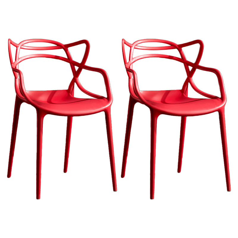Contemporary Style Kitchen Dining Chairs Dining Arm Side Chair with Plastic Legs Red 2 Piece Set Clearhalo ' kitchen&dining_furn' 'Dining Chairs' 'Dining Tables & Seating' 'dining_chair' 'furn' 'furn_dining_chair' 'Furniture' 'furniture_dining_chair' 'Kitchen & Dining Furniture' 'kitchen' 4065927