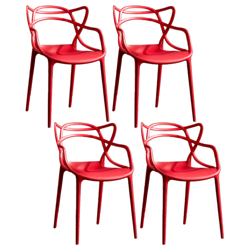 Contemporary Style Kitchen Dining Chairs Dining Arm Side Chair with Plastic Legs Red 4 Piece Set Clearhalo ' kitchen&dining_furn' 'Dining Chairs' 'Dining Tables & Seating' 'dining_chair' 'furn' 'furn_dining_chair' 'Furniture' 'furniture_dining_chair' 'Kitchen & Dining Furniture' 'kitchen' 4065928