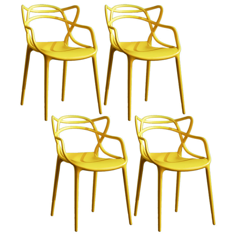 Contemporary Style Kitchen Dining Chairs Dining Arm Side Chair with Plastic Legs Yellow 4 Piece Set Clearhalo ' kitchen&dining_furn' 'Dining Chairs' 'Dining Tables & Seating' 'dining_chair' 'furn' 'furn_dining_chair' 'Furniture' 'furniture_dining_chair' 'Kitchen & Dining Furniture' 'kitchen' 4065931