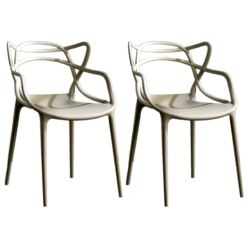 Contemporary Style Kitchen Dining Chairs Dining Arm Side Chair with Plastic Legs Khaki 2 Piece Set Clearhalo ' kitchen&dining_furn' 'Dining Chairs' 'Dining Tables & Seating' 'dining_chair' 'furn' 'furn_dining_chair' 'Furniture' 'furniture_dining_chair' 'Kitchen & Dining Furniture' 'kitchen' 4065939