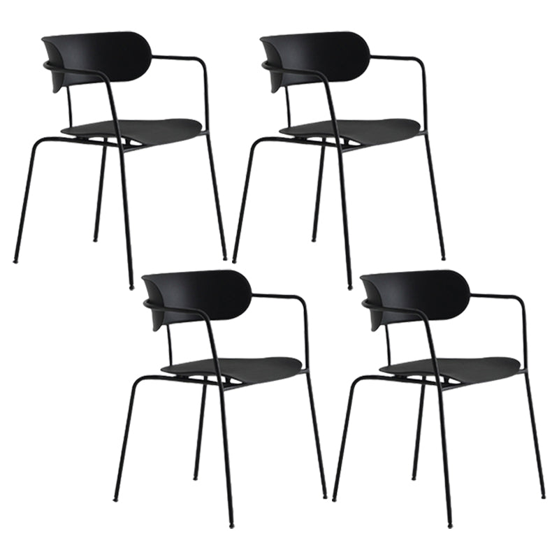 Industrial Style Kitchen Dining Chair Dining Stackable Arm Chairs with Metal Legs Black 4 Piece Set Clearhalo ' kitchen&dining_furn' 'Dining Chairs' 'Dining Tables & Seating' 'dining_chair' 'furn' 'furn_dining_chair' 'Furniture' 'furniture_dining_chair' 'Kitchen & Dining Furniture' 'kitchen' 4065944