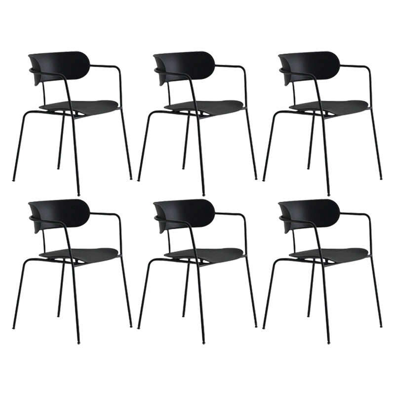 Industrial Style Kitchen Dining Chair Dining Stackable Arm Chairs with Metal Legs Black 6 Piece Set Clearhalo ' kitchen&dining_furn' 'Dining Chairs' 'Dining Tables & Seating' 'dining_chair' 'furn' 'furn_dining_chair' 'Furniture' 'furniture_dining_chair' 'Kitchen & Dining Furniture' 'kitchen' 4065947