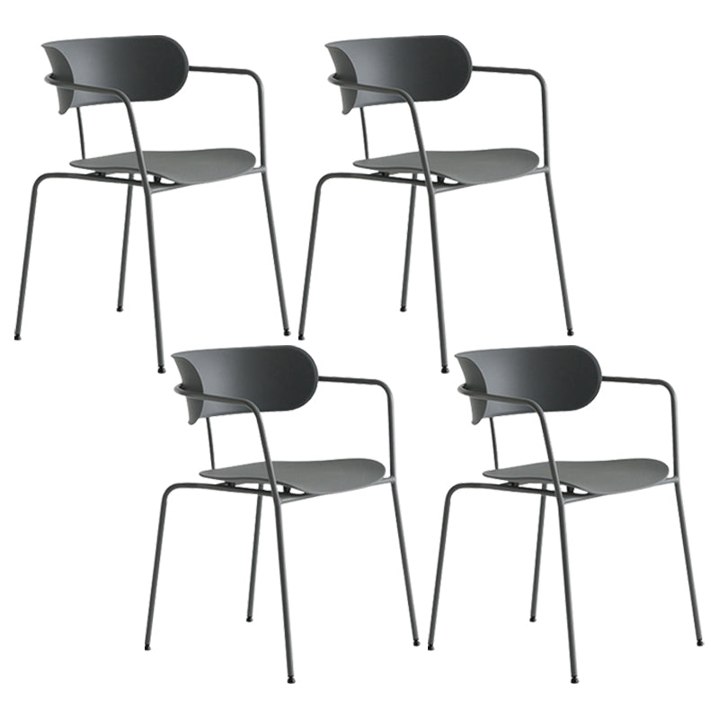 Industrial Style Kitchen Dining Chair Dining Stackable Arm Chairs with Metal Legs Grey 4 Piece Set Clearhalo ' kitchen&dining_furn' 'Dining Chairs' 'Dining Tables & Seating' 'dining_chair' 'furn' 'furn_dining_chair' 'Furniture' 'furniture_dining_chair' 'Kitchen & Dining Furniture' 'kitchen' 4065950
