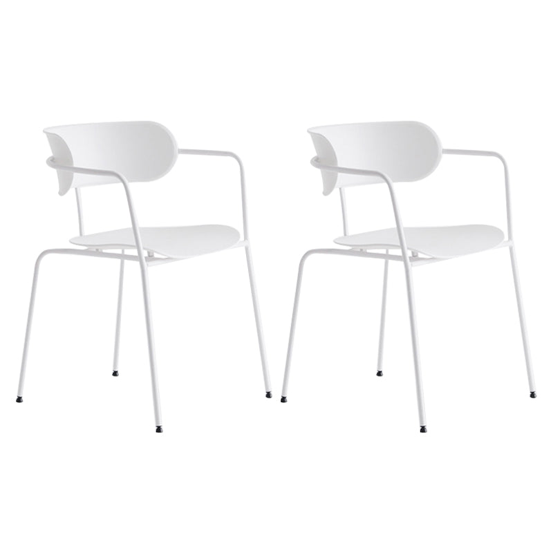 Industrial Style Kitchen Dining Chair Dining Stackable Arm Chairs with Metal Legs White 2 Piece Set Clearhalo ' kitchen&dining_furn' 'Dining Chairs' 'Dining Tables & Seating' 'dining_chair' 'furn' 'furn_dining_chair' 'Furniture' 'furniture_dining_chair' 'Kitchen & Dining Furniture' 'kitchen' 4065954