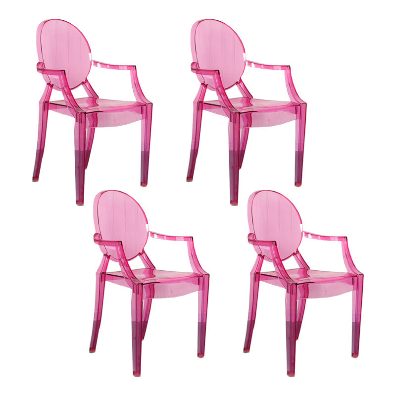 Contemporary Style Kitchen Dining Chairs Plastic Dining Arm Side Chairs Pink 4 Piece Set Clearhalo ' kitchen&dining_furn' 'Dining Chairs' 'Dining Tables & Seating' 'dining_chair' 'furn' 'furn_dining_chair' 'Furniture' 'furniture_dining_chair' 'Kitchen & Dining Furniture' 'kitchen' 4066187