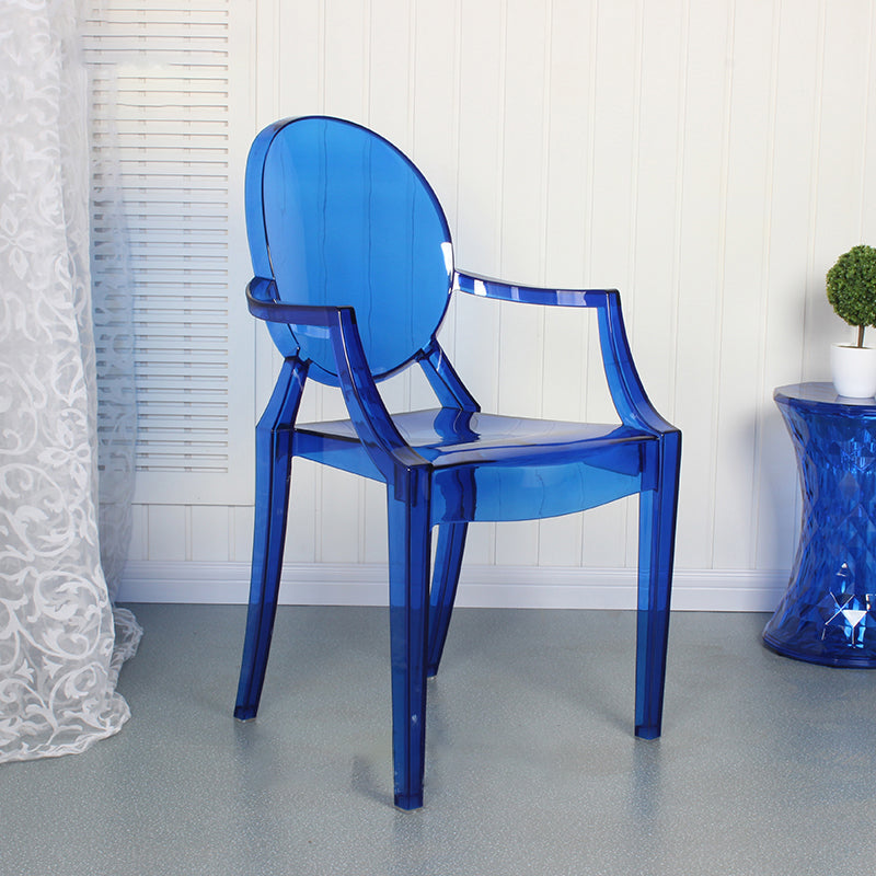 Contemporary Style Kitchen Dining Chairs Plastic Dining Arm Side Chairs Blue-Clear 1 Piece Clearhalo ' kitchen&dining_furn' 'Dining Chairs' 'Dining Tables & Seating' 'dining_chair' 'furn' 'furn_dining_chair' 'Furniture' 'furniture_dining_chair' 'Kitchen & Dining Furniture' 'kitchen' 4066190