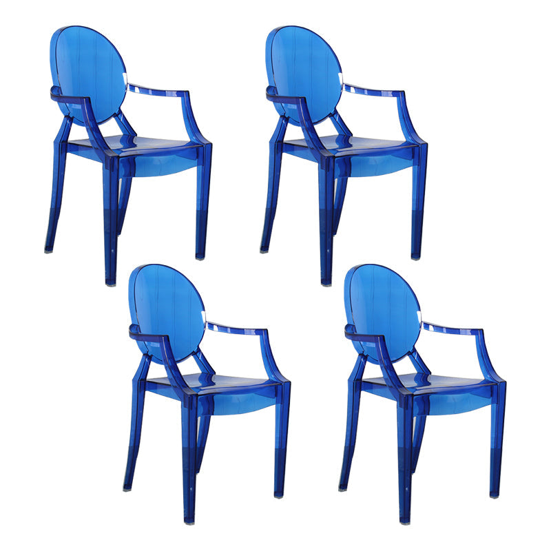 Contemporary Style Kitchen Dining Chairs Plastic Dining Arm Side Chairs Blue-Clear 4 Piece Set Clearhalo ' kitchen&dining_furn' 'Dining Chairs' 'Dining Tables & Seating' 'dining_chair' 'furn' 'furn_dining_chair' 'Furniture' 'furniture_dining_chair' 'Kitchen & Dining Furniture' 'kitchen' 4066192