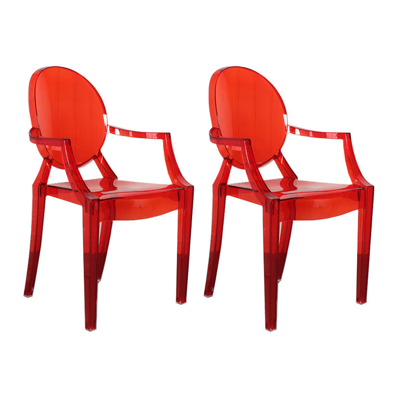 Contemporary Style Kitchen Dining Chairs Plastic Dining Arm Side Chairs Red Clear 2 Piece Set Clearhalo ' kitchen&dining_furn' 'Dining Chairs' 'Dining Tables & Seating' 'dining_chair' 'furn' 'furn_dining_chair' 'Furniture' 'furniture_dining_chair' 'Kitchen & Dining Furniture' 'kitchen' 4066203