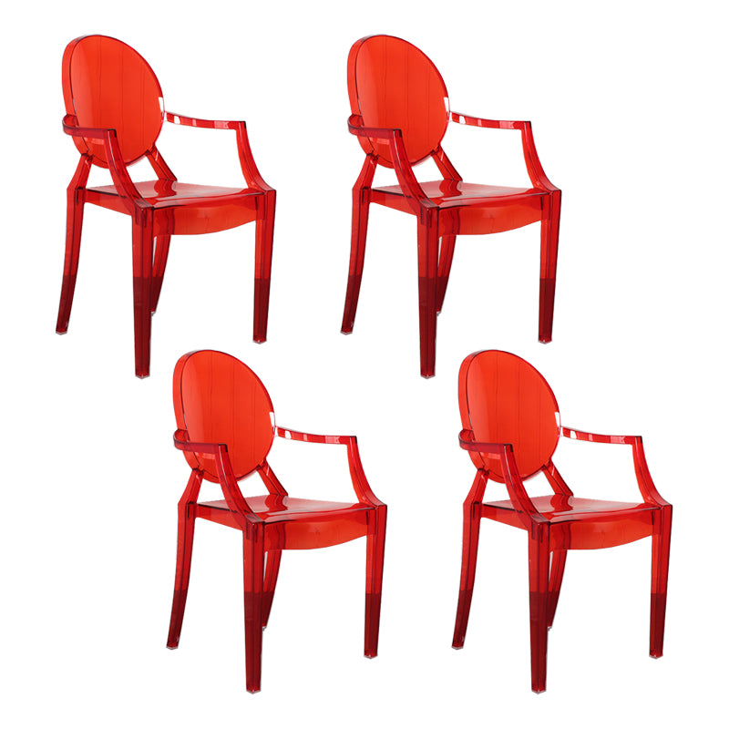 Contemporary Style Kitchen Dining Chairs Plastic Dining Arm Side Chairs Red Clear 4 Piece Set Clearhalo ' kitchen&dining_furn' 'Dining Chairs' 'Dining Tables & Seating' 'dining_chair' 'furn' 'furn_dining_chair' 'Furniture' 'furniture_dining_chair' 'Kitchen & Dining Furniture' 'kitchen' 4066204