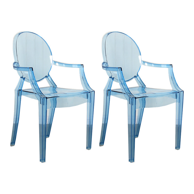 Contemporary Style Kitchen Dining Chairs Plastic Dining Arm Side Chairs Light Blue-Clear 2 Piece Set Clearhalo ' kitchen&dining_furn' 'Dining Chairs' 'Dining Tables & Seating' 'dining_chair' 'furn' 'furn_dining_chair' 'Furniture' 'furniture_dining_chair' 'Kitchen & Dining Furniture' 'kitchen' 4066209