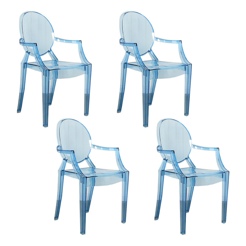 Contemporary Style Kitchen Dining Chairs Plastic Dining Arm Side Chairs Light Blue-Clear 4 Piece Set Clearhalo ' kitchen&dining_furn' 'Dining Chairs' 'Dining Tables & Seating' 'dining_chair' 'furn' 'furn_dining_chair' 'Furniture' 'furniture_dining_chair' 'Kitchen & Dining Furniture' 'kitchen' 4066210