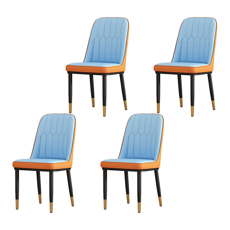 Scandinavian Style Metal Dining Chair Dining Room Solid Back Armless Chair Blue 4 Piece Set Black Gold Clearhalo ' kitchen&dining_furn' 'Dining Chairs' 'Dining Tables & Seating' 'dining_chair' 'furn' 'furn_dining_chair' 'Furniture' 'furniture_dining_chair' 'Kitchen & Dining Furniture' 'kitchen' 4066324