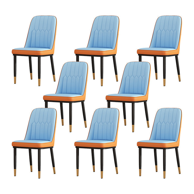 Scandinavian Style Metal Dining Chair Dining Room Solid Back Armless Chair Blue 8 Piece Set Black Gold Clearhalo ' kitchen&dining_furn' 'Dining Chairs' 'Dining Tables & Seating' 'dining_chair' 'furn' 'furn_dining_chair' 'Furniture' 'furniture_dining_chair' 'Kitchen & Dining Furniture' 'kitchen' 4066325