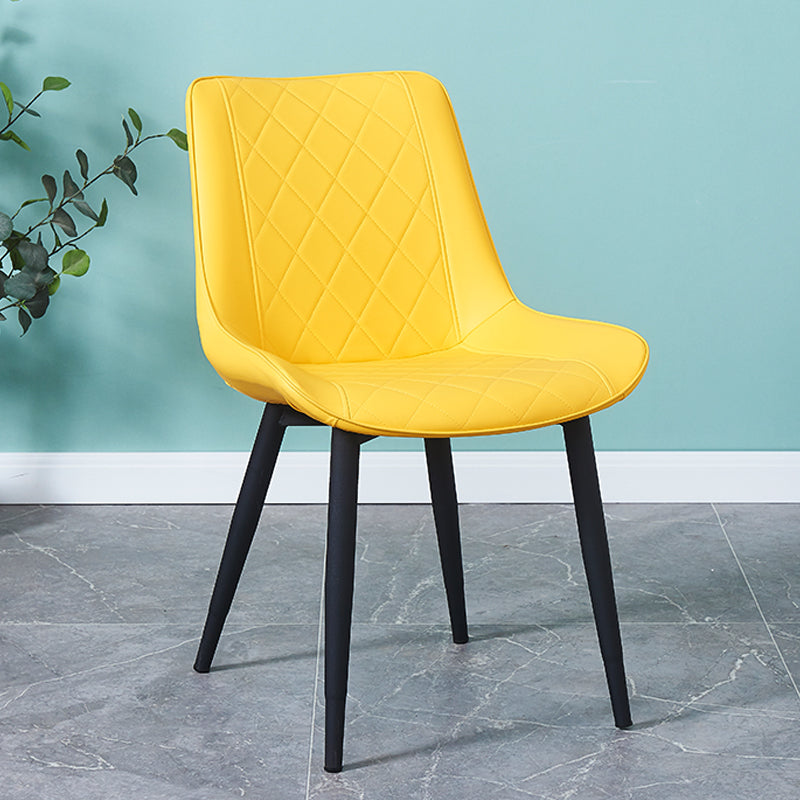 Indoor Scandinavian Side Chair Metal Upholstered Solid Back Dining Room Chair Light Yellow 1 Piece Black Clearhalo ' kitchen&dining_furn' 'Dining Chairs' 'Dining Tables & Seating' 'dining_chair' 'furn' 'furn_dining_chair' 'Furniture' 'furniture_dining_chair' 'Kitchen & Dining Furniture' 'kitchen' 4066355