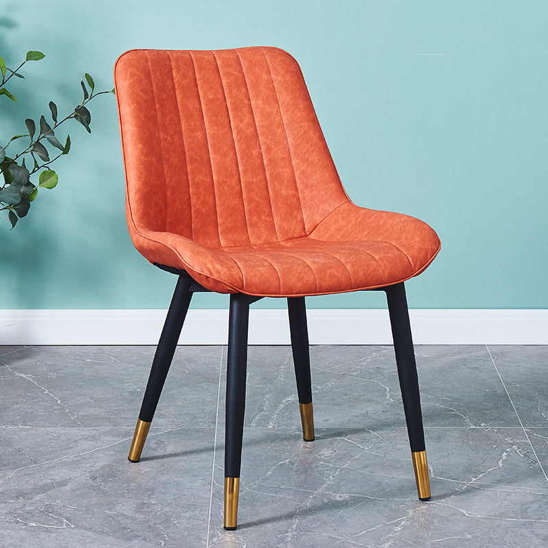 Indoor Scandinavian Side Chair Metal Upholstered Solid Back Dining Room Chair Orange 1 Piece Brass Gold Clearhalo ' kitchen&dining_furn' 'Dining Chairs' 'Dining Tables & Seating' 'dining_chair' 'furn' 'furn_dining_chair' 'Furniture' 'furniture_dining_chair' 'Kitchen & Dining Furniture' 'kitchen' 4066383