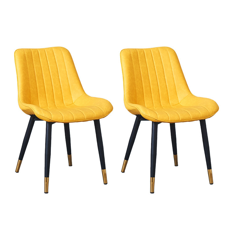 Indoor Scandinavian Side Chair Metal Upholstered Solid Back Dining Room Chair Yellow 2 Piece Set Brass Gold Clearhalo ' kitchen&dining_furn' 'Dining Chairs' 'Dining Tables & Seating' 'dining_chair' 'furn' 'furn_dining_chair' 'Furniture' 'furniture_dining_chair' 'Kitchen & Dining Furniture' 'kitchen' 4066387