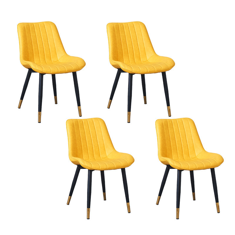 Indoor Scandinavian Side Chair Metal Upholstered Solid Back Dining Room Chair Yellow 4 Piece Set Brass Gold Clearhalo ' kitchen&dining_furn' 'Dining Chairs' 'Dining Tables & Seating' 'dining_chair' 'furn' 'furn_dining_chair' 'Furniture' 'furniture_dining_chair' 'Kitchen & Dining Furniture' 'kitchen' 4066388
