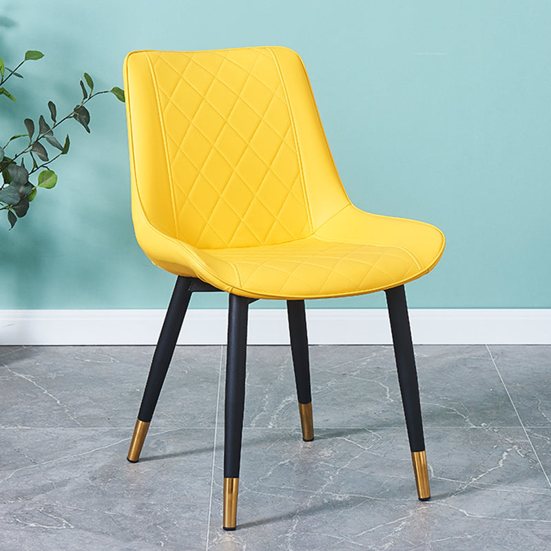Indoor Scandinavian Side Chair Metal Upholstered Solid Back Dining Room Chair Light Yellow 1 Piece Brass Gold Clearhalo ' kitchen&dining_furn' 'Dining Chairs' 'Dining Tables & Seating' 'dining_chair' 'furn' 'furn_dining_chair' 'Furniture' 'furniture_dining_chair' 'Kitchen & Dining Furniture' 'kitchen' 4066392