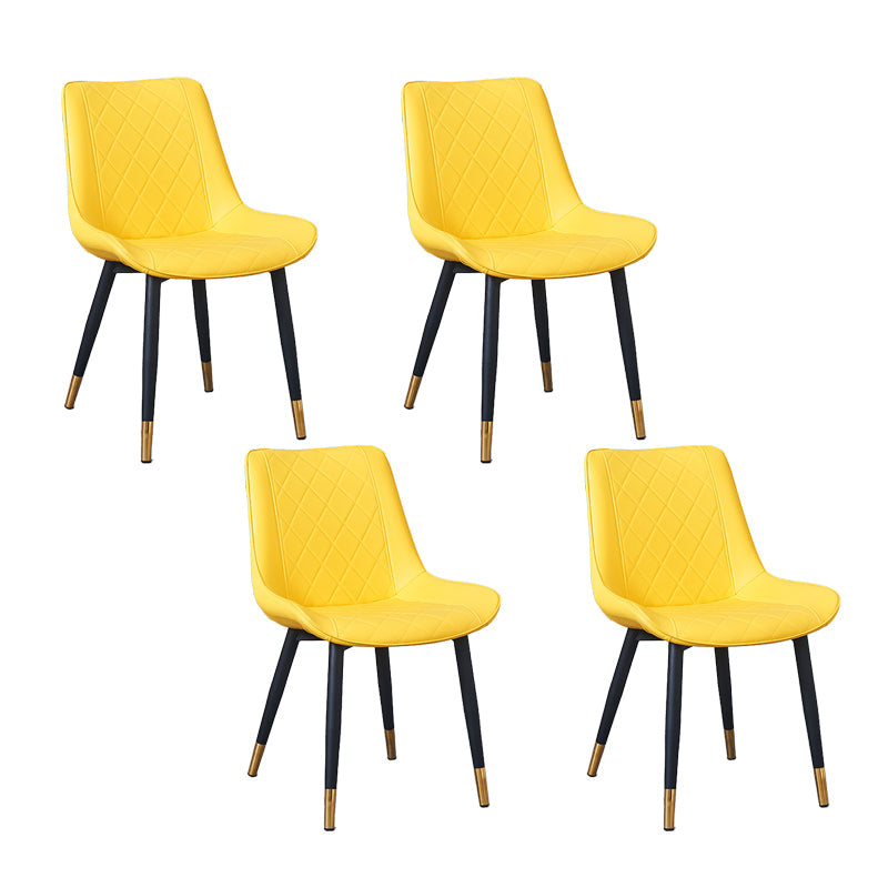 Indoor Scandinavian Side Chair Metal Upholstered Solid Back Dining Room Chair Light Yellow 4 Piece Set Brass Gold Clearhalo ' kitchen&dining_furn' 'Dining Chairs' 'Dining Tables & Seating' 'dining_chair' 'furn' 'furn_dining_chair' 'Furniture' 'furniture_dining_chair' 'Kitchen & Dining Furniture' 'kitchen' 4066394