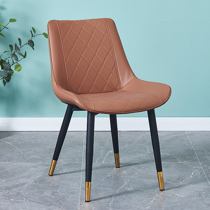Indoor Scandinavian Side Chair Metal Upholstered Solid Back Dining Room Chair Brown 1 Piece Brass Gold Clearhalo ' kitchen&dining_furn' 'Dining Chairs' 'Dining Tables & Seating' 'dining_chair' 'furn' 'furn_dining_chair' 'Furniture' 'furniture_dining_chair' 'Kitchen & Dining Furniture' 'kitchen' 4066401