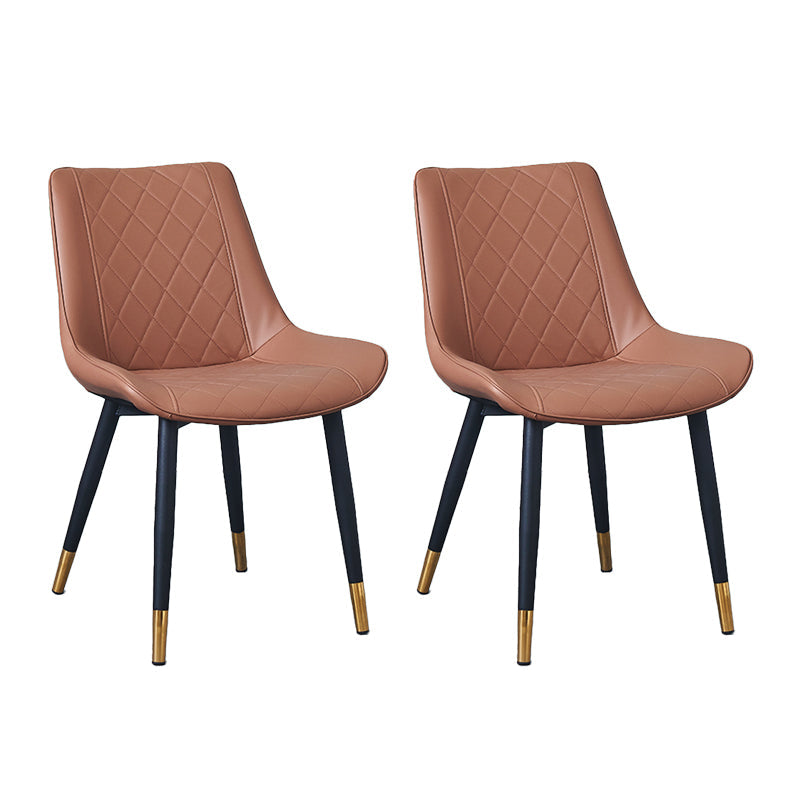 Indoor Scandinavian Side Chair Metal Upholstered Solid Back Dining Room Chair Brown 2 Piece Set Brass Gold Clearhalo ' kitchen&dining_furn' 'Dining Chairs' 'Dining Tables & Seating' 'dining_chair' 'furn' 'furn_dining_chair' 'Furniture' 'furniture_dining_chair' 'Kitchen & Dining Furniture' 'kitchen' 4066402