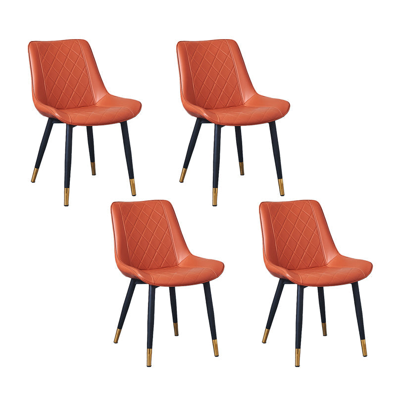 Indoor Scandinavian Side Chair Metal Upholstered Solid Back Dining Room Chair Orange 4 Piece Set Brass Gold Clearhalo ' kitchen&dining_furn' 'Dining Chairs' 'Dining Tables & Seating' 'dining_chair' 'furn' 'furn_dining_chair' 'Furniture' 'furniture_dining_chair' 'Kitchen & Dining Furniture' 'kitchen' 4066406