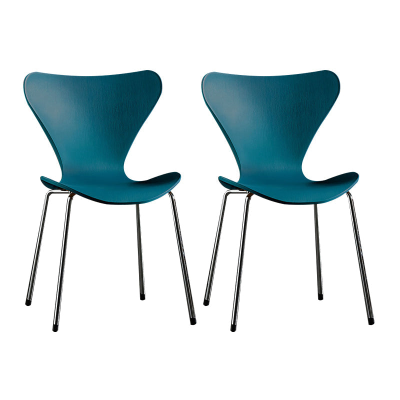 Wingback Dining Armless Chairs Indoor Dining Side Chairs with Metal Legs Dark Blue 2 Piece Set Silver Clearhalo ' kitchen&dining_furn' 'Dining Chairs' 'Dining Tables & Seating' 'dining_chair' 'furn' 'furn_dining_chair' 'Furniture' 'furniture_dining_chair' 'Kitchen & Dining Furniture' 'kitchen' 4066702