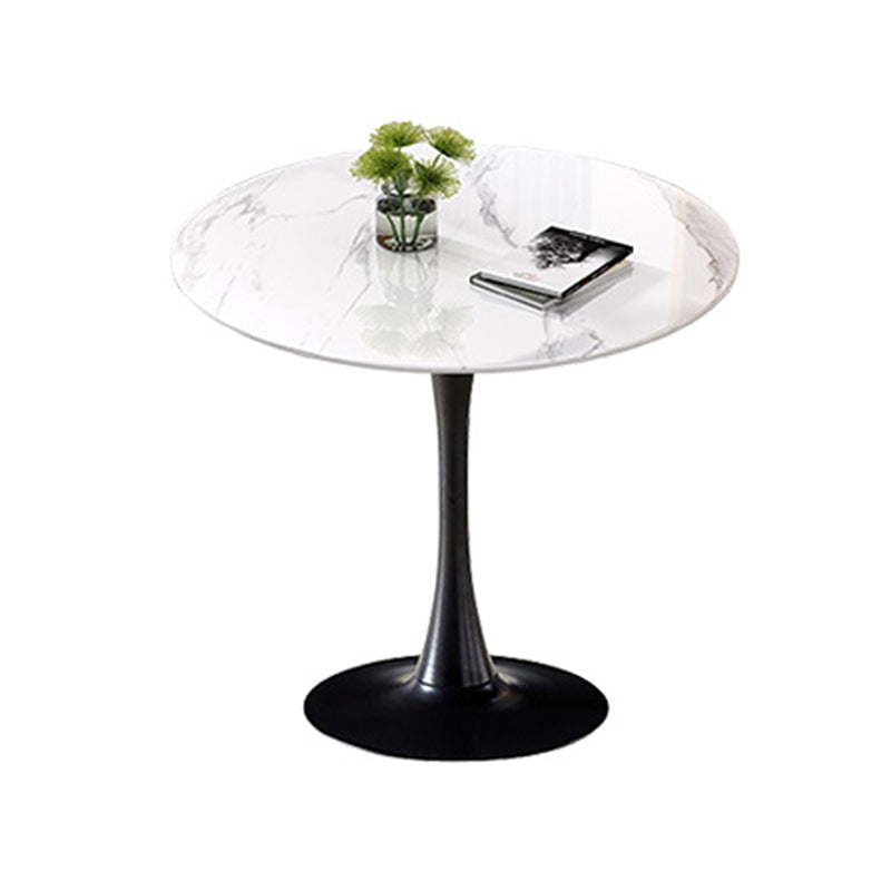 Simplicity Round Dining Room Table Sintered Stone Table with Tulip Base White Black Clearhalo ' dining_table' 'Dining Tables & Seating' 'Dining Tables' 'furn' 'furn_dining_table' 'Furniture' 'furniture_dining_table' 'Kitchen & Dining Furniture' 'kitchen&dining_furn' 'kitchen' 'kitchen_dining_table' 4067684