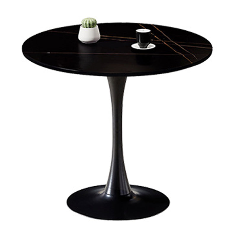 Simplicity Round Dining Room Table Sintered Stone Table with Tulip Base Black Black Clearhalo ' dining_table' 'Dining Tables & Seating' 'Dining Tables' 'furn' 'furn_dining_table' 'Furniture' 'furniture_dining_table' 'Kitchen & Dining Furniture' 'kitchen&dining_furn' 'kitchen' 'kitchen_dining_table' 4067693
